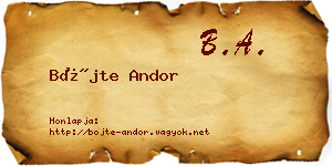Böjte Andor névjegykártya
